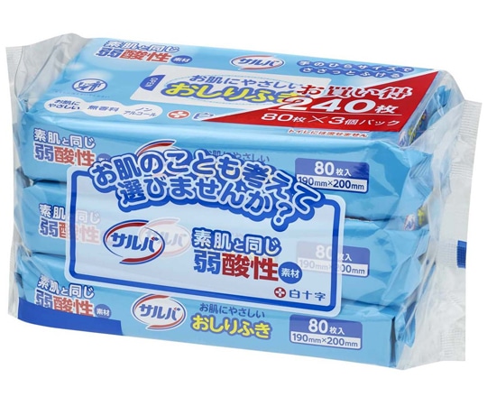 白十字 サルバ お肌にやさしいおしりふき 80枚×12個入 45085 1ケース（ご注文単位1ケース）【直送品】