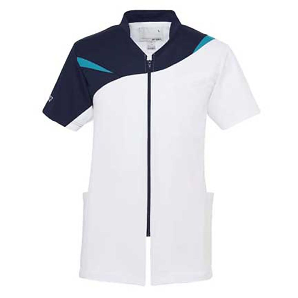 YONEX（トンボ） 前開きスクラブ ホワイト×ピーコックグリーン LL（身丈74cm） CY831-02 LL 1枚（ご注文単位1枚）【直送品】