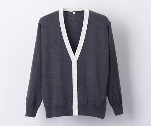 ディーフェイズ 抗ピル配色カーディガン グレー×ホワイト M D-1013 1枚(ご注文単位1枚)【直送品】