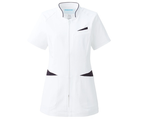 KAZEN レディスジャケット半袖 ホワイトxネイビー LL 054-28 LL 1枚(ご注文単位1枚)【直送品】