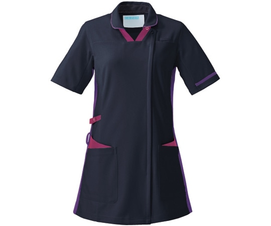KAZEN レディススクラブ半袖衿付 ネイビー×プラム×バイオ M 996-47 1枚(ご注文単位1枚)【直送品】