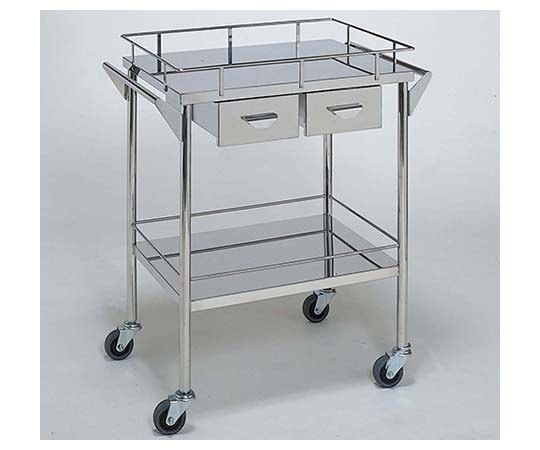 柏ステンレス工業 ステンレスワゴン 回診車 （静音仕様） 引出2個付 2段 ステンレスワゴン（ヒキダシヅケ）MB-1531 1個（ご注文単位1個）【直送品】
