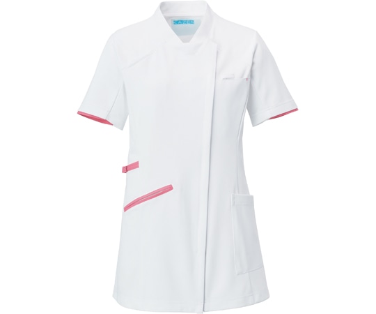 KAZEN レディスチュニックジャケット半袖 ホワイト×ピンク L 985-13 1枚(ご注文単位1枚)【直送品】