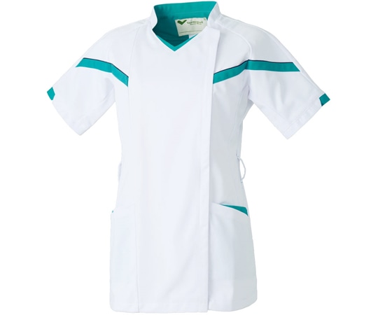 ミドリ安全 作業服 メディカルウェア ベルデクセル スクラブ VEM306上 ピュアホワイト×コバルトグリーン Mサイズ VEM306-UE-M 1着（ご注文単位1着）【直送品】