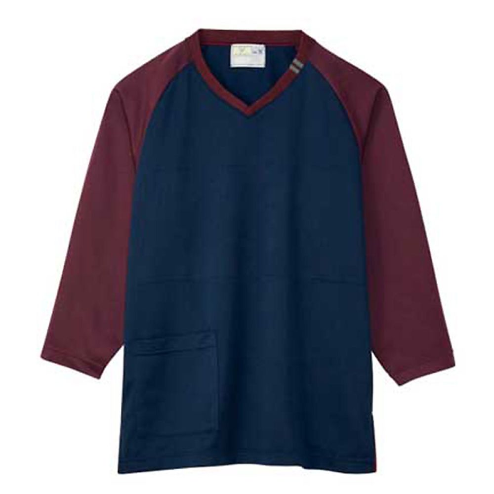 KIRAKU（トンボ） 検診用シャツ ネイビー×ワイン BL（身丈74cm） CR833-18 BL 1枚（ご注文単位1枚）【直送品】