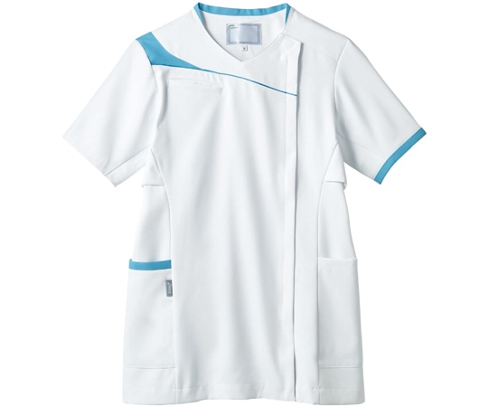 アズワン スクラブ レディス 半袖 ホワイト×ウォームブルー LL CHM354-0104 LL 1枚(ご注文単位1枚)【直送品】