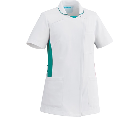 KAZEN レディススクラブ ホワイト×グリーン 4L 058-22 1枚（ご注文単位1枚）【直送品】