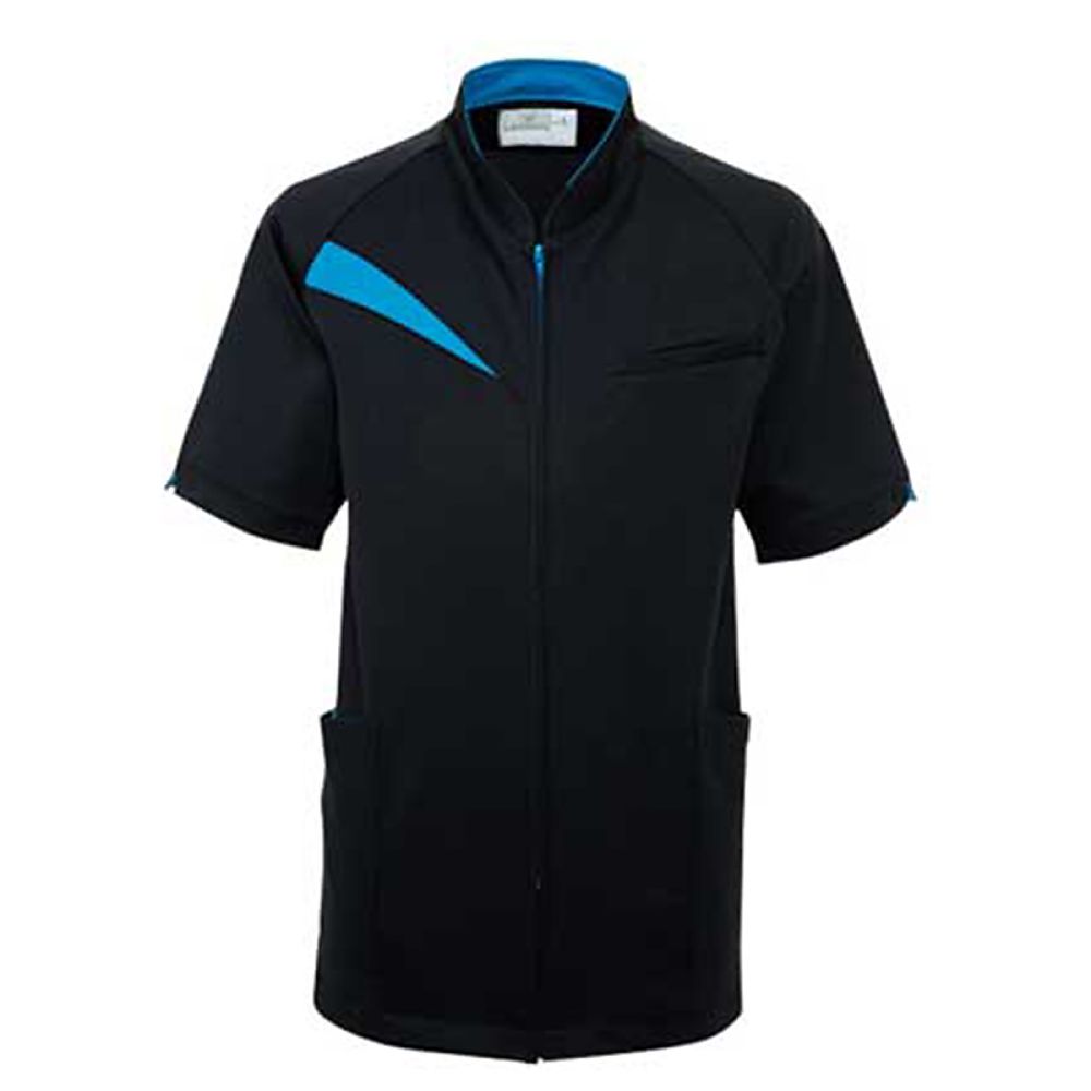 KIRAKU（トンボ） ケアワークシャツ ブラック×ティールブルー 3L（身丈79cm） CR201-76 3L 1枚（ご注文単位1枚）【直送品】