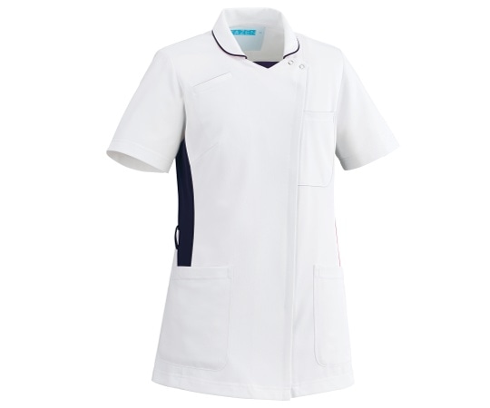 KAZEN レディススクラブ ホワイトxネイビー L 058-28 L 1枚(ご注文単位1枚)【直送品】