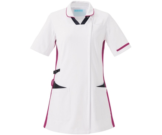 KAZEN レディススクラブ半袖衿付 ホワイト×ネイビー×プラム 3L 996-15 1枚（ご注文単位1枚）【直送品】