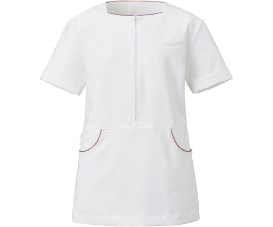 KAZEN レディスプルオーバー ホワイト×ベージュ S KZN312-10 1枚（ご注文単位1枚）【直送品】