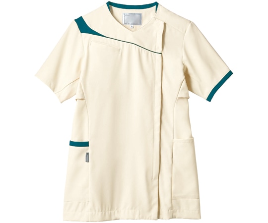 アズワン スクラブ レディス 半袖 アイボリー×アクアマリン L CHM354-0549 L 1枚（ご注文単位1枚）【直送品】