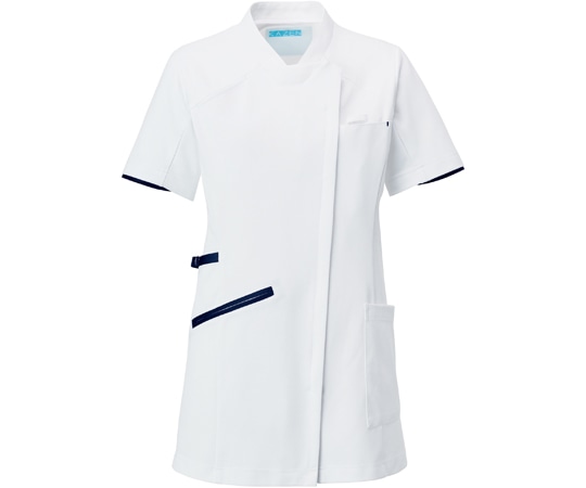 KAZEN レディスチュニックジャケット半袖 ホワイト×ネイビー 4L 985-18 1枚(ご注文単位1枚)【直送品】