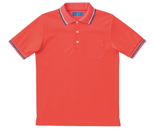 KAZEN ライン入りポロシャツ オレンジレッド SS 236-04 SS 1枚(ご注文単位1枚)【直送品】