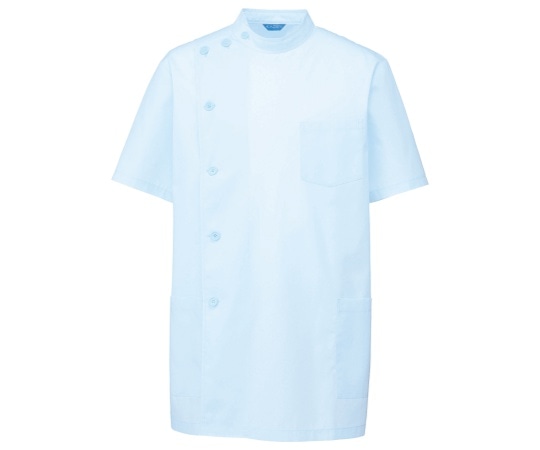 KAZEN メンズ医務衣 半袖 サックス L 132-31 L 1枚（ご注文単位1枚）【直送品】