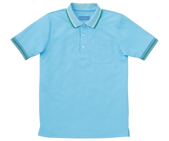KAZEN ライン入りポロシャツ サックス L 236-01 L 1枚(ご注文単位1枚)【直送品】