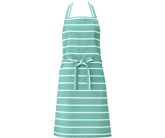 KAZEN ボーダー胸当てエプロン ミントグリーン フリー APK912-92 1枚（ご注文単位1枚）【直送品】