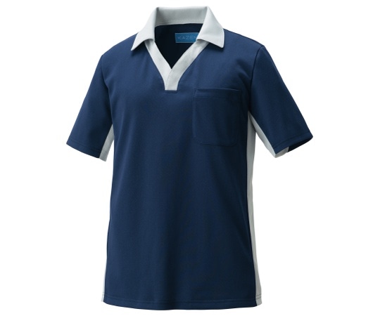 KAZEN ニットシャツ ネイビーxグレー SS KZN218-18 SS 1枚（ご注文単位1枚）【直送品】