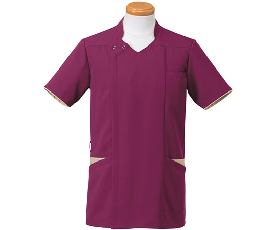 ヤギコーポレーション 半袖スクラブジャケット(メンズ) ワイン×ベージュ S R8996-33 1枚(ご注文単位1枚)【直送品】