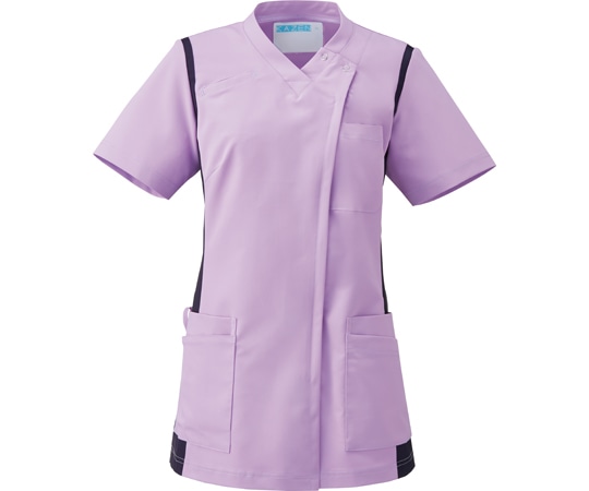 KAZEN レディススクラブ（前開き）ラベンダー×ネイビー L 972-53 L 1枚（ご注文単位1枚）【直送品】