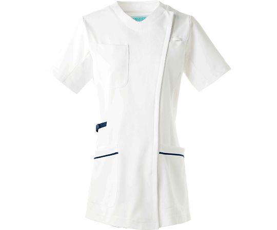 KAZEN レディススクラブジャケット半袖 ホワイトxネイビー 3L 981-18 3L 1枚（ご注文単位1枚）【直送品】