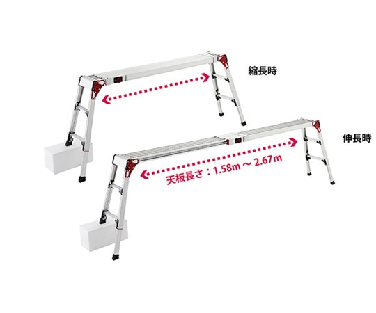 長谷川工業 天板・脚部伸縮足場台 スノコ式 天板（作業床）高さ（m）:0.63~0.86 DSL1.0-2709 1個（ご注文単位1個）【直送品】