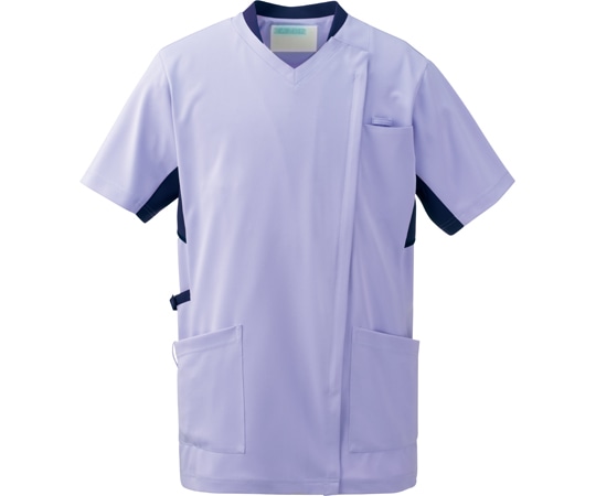KAZEN スクラブジャケット半袖男女 ラベンダー×ネイビー 4L 988-27 4L 1枚（ご注文単位1枚）【直送品】