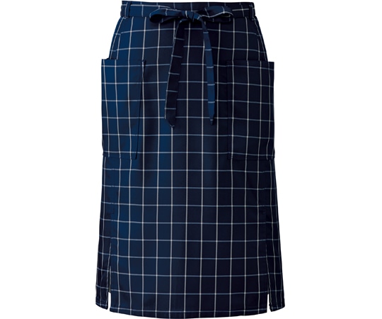 KAZEN 腰下エプロンミドル丈 ネイビーチェック フリー APK488-K8 1枚（ご注文単位1枚）【直送品】