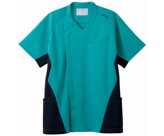 アズワン スクラブ メンズ 半袖 ターコイズ×ネイビー M CHM859-49 M 1枚(ご注文単位1枚)【直送品】