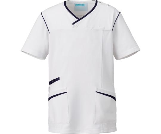 KAZEN メンズスクラブ ホワイト×ネイビー 3L 991-18 1枚（ご注文単位1枚）【直送品】