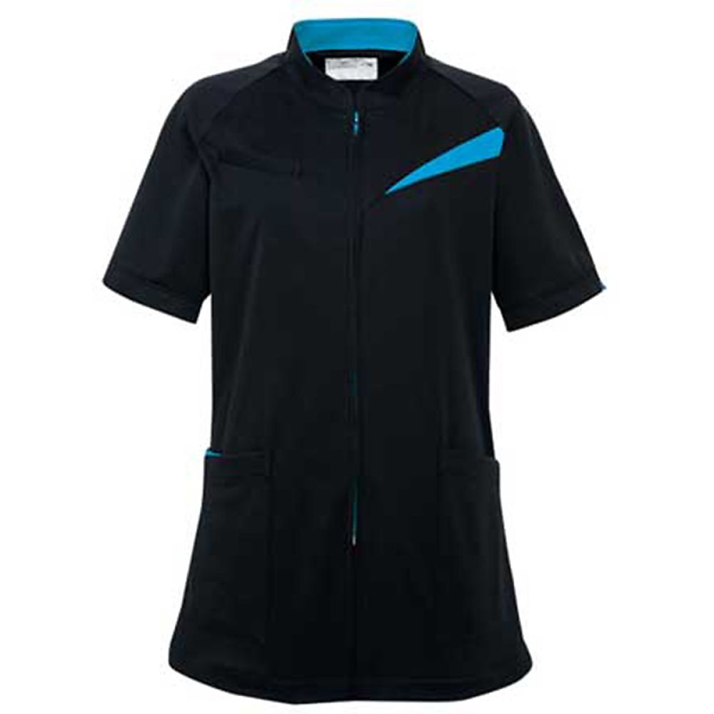 KIRAKU（トンボ） レディスケアワークシャツ ブラック×ティールブルー LL（身丈74cm） CR202-76 LL 1枚（ご注文単位1枚）【直送品】