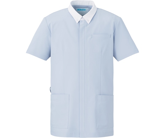 KAZEN メンズジャケット半袖 サックス×ホワイト LL 760-41L 1枚（ご注文単位1枚）【直送品】