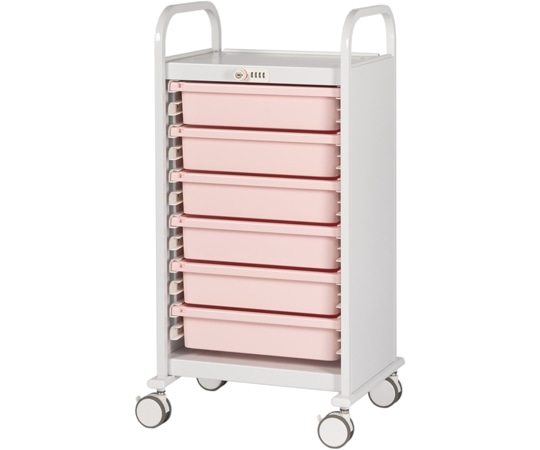 宮成製作所 薬剤保管庫メディロック 与薬カート 深型6段 ダイヤル錠 ピーチ MLGW-106D-P 1台（ご注文単位1台）【直送品】