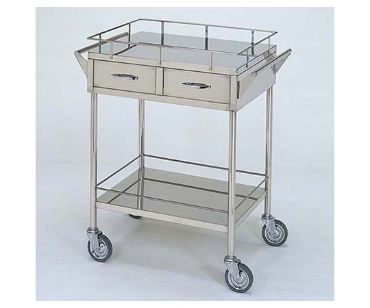柏ステンレス工業 ステンレスワゴン 回診車M （枠付） 引出2個付 2段 ステンレスワゴン（ヒキダシヅケ）MB-2GH-M 1個（ご注文単位1個）【直送品】