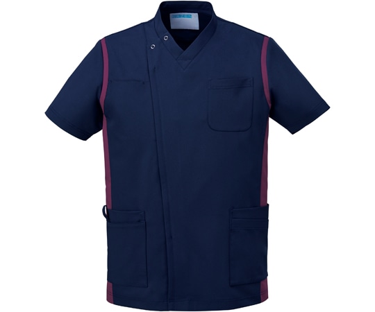 KAZEN メンズスクラブ（前開き）ネイビー×ワイン M 974-48 1枚（ご注文単位1枚）【直送品】