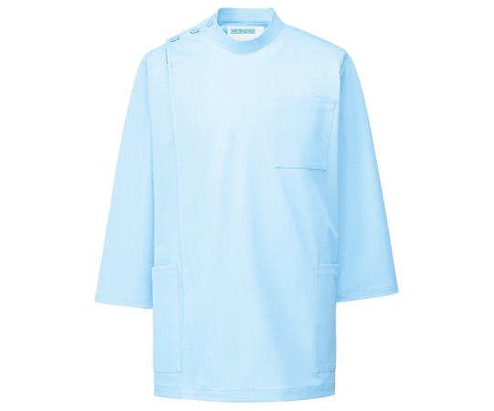 KAZEN メンズ医務衣 七分袖 サックス L 246-11 L 1枚(ご注文単位1枚)【直送品】