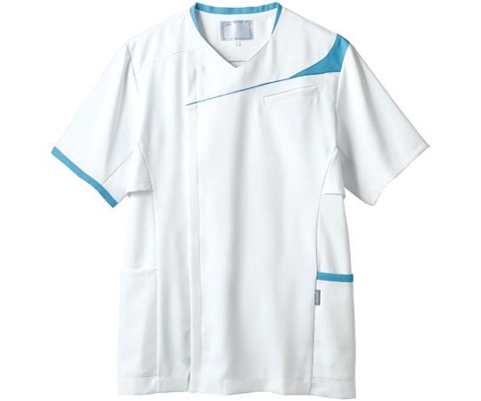 アズワン スクラブ メンズ 半袖 ホワイト×ウォームブルー LL CHM854-0104 LL 1枚(ご注文単位1枚)【直送品】