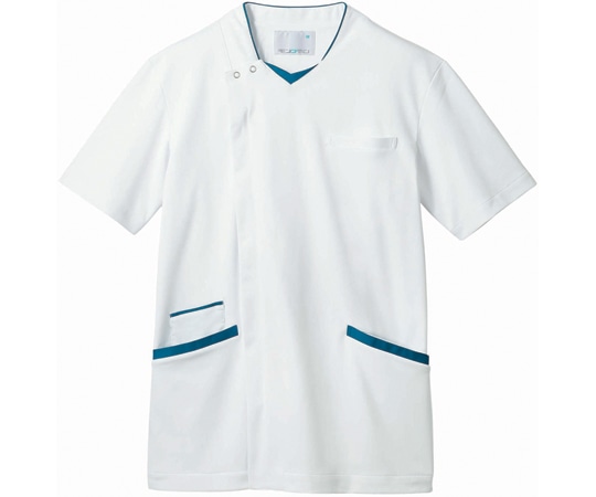 住商モンブラン スクラブ メンズ 半袖 白/ターコイズ L 72-1344 L 1枚（ご注文単位1枚）【直送品】