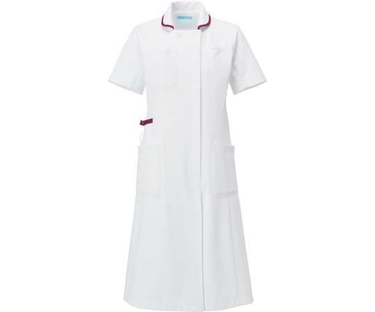 KAZEN ワンピース半袖 ホワイト×プラム L 990-15 1枚（ご注文単位1枚）【直送品】