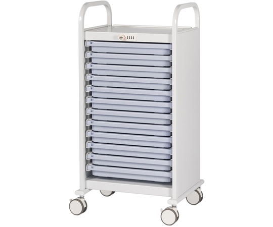 宮成製作所 薬剤保管庫メディロック 与薬カート 浅型12段 ダイヤル錠 ライトパープル MLGW-112D-V 1台(ご注文単位1台)【直送品】