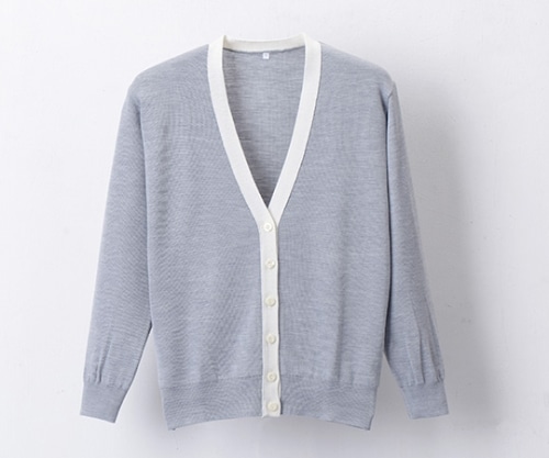 ディーフェイズ 抗ピル配色カーディガン 杢グレー×ホワイト M D-1013 1枚(ご注文単位1枚)【直送品】