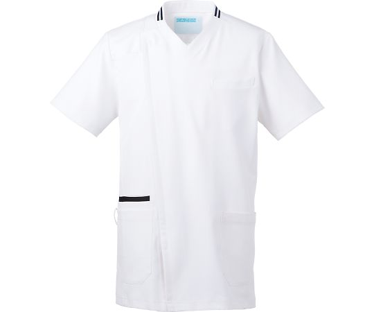 KAZEN メンズスクラブ ホワイトxネイビー LL 037-28 LL 1枚（ご注文単位1枚）【直送品】