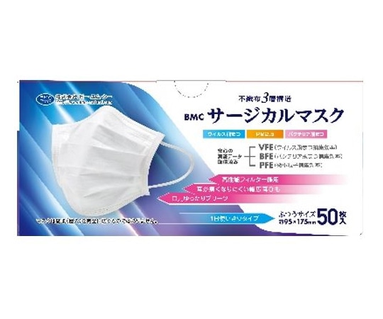 ビー・エム・シー BMC サージカルマスク 1ケース（50箱入） ふつう  1ケース（ご注文単位1ケース）【直送品】