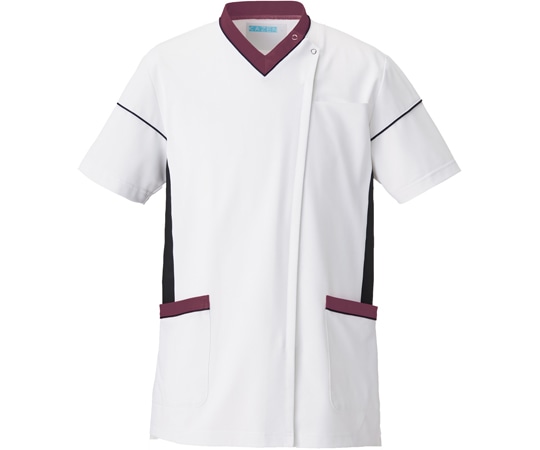 KAZEN スクラブジャケット半袖男女兼 ホワイト×ネイビー×ワイン 4L 034-25 1枚（ご注文単位1枚）【直送品】