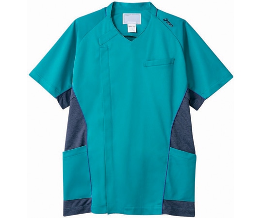 アズワン スクラブ メンズ 半袖 ターコイズ×ネイビー LL CHM856-49 LL 1枚（ご注文単位1枚）【直送品】