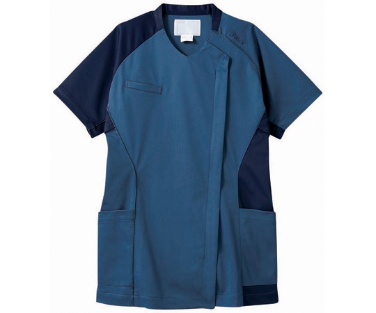 アズワン スクラブ レディス 半袖 ブルー×ネイビー 3L CHM355-39 3L 1枚（ご注文単位1枚）【直送品】