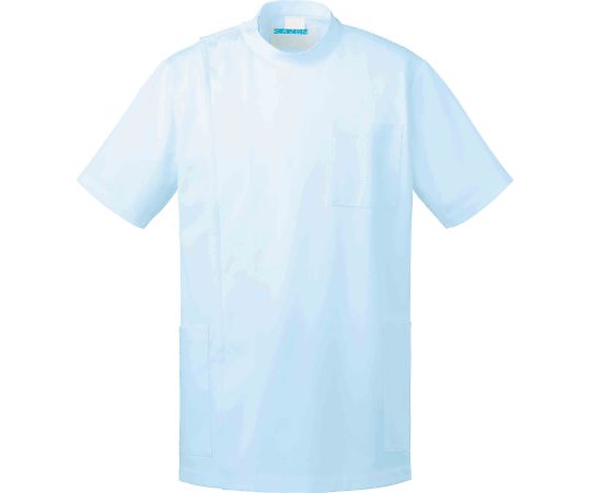 KAZEN メンズ医務衣 半袖 サックス L 253-11 L 1枚（ご注文単位1枚）【直送品】