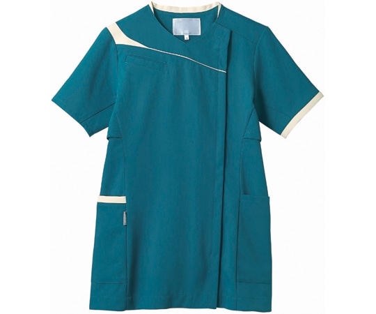 アズワン スクラブ レディス 半袖 アクアマリン×アイボリー LL CHM354-4905 LL 1枚（ご注文単位1枚）【直送品】