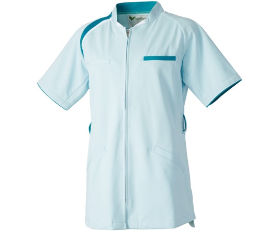 ミドリ安全 作業服 メディカルウェア ベルデクセル スクラブ VEM253上 サックス×ターコイズ×ホワイト 3Lサイズ VEM253-UE-3L 1着（ご注文単位1着）【直送品】