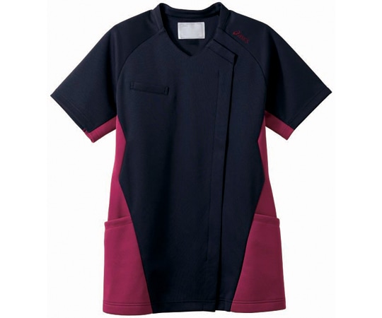アズワン スクラブ レディス 半袖 ネイビー×バーガンディ M CHM359-98 M 1枚（ご注文単位1枚）【直送品】